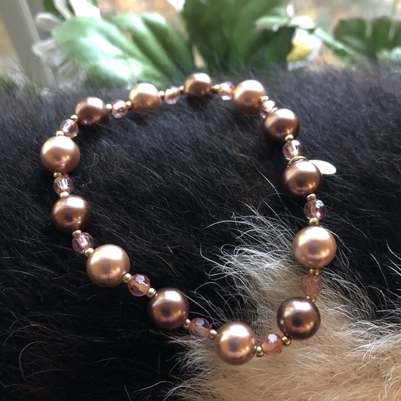 Vintage Roman multi tone faux pearl sparkle bead stretch bracelet - Picture 2 of 5